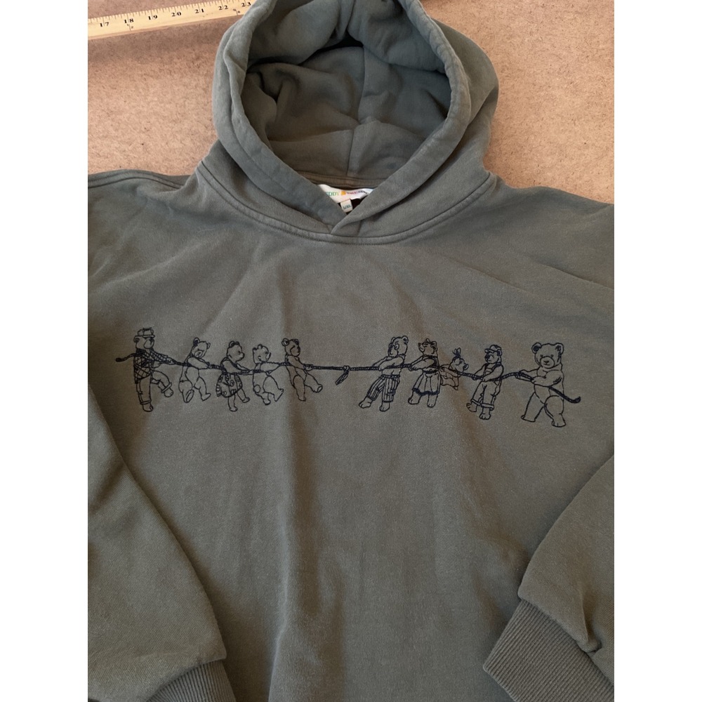 Teddy Fresh Olive Green Tug of War Bear Embroidered Hoodie Sweatshirt L/XL